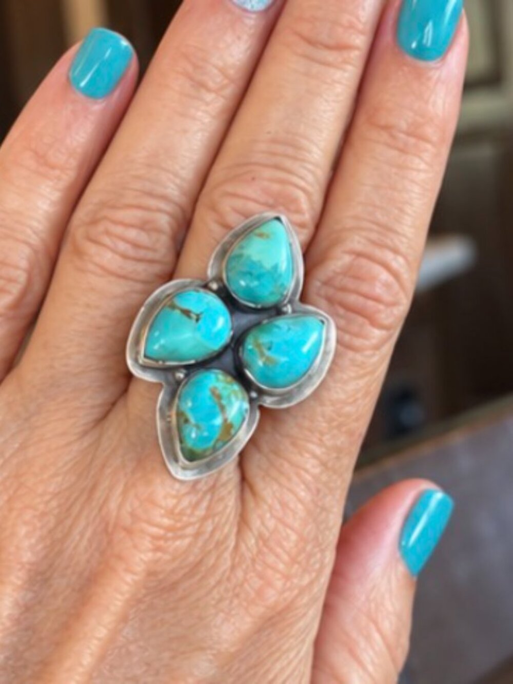 Number Eight Mined Turquoise 4 Large Stones in Sterling Silver.
